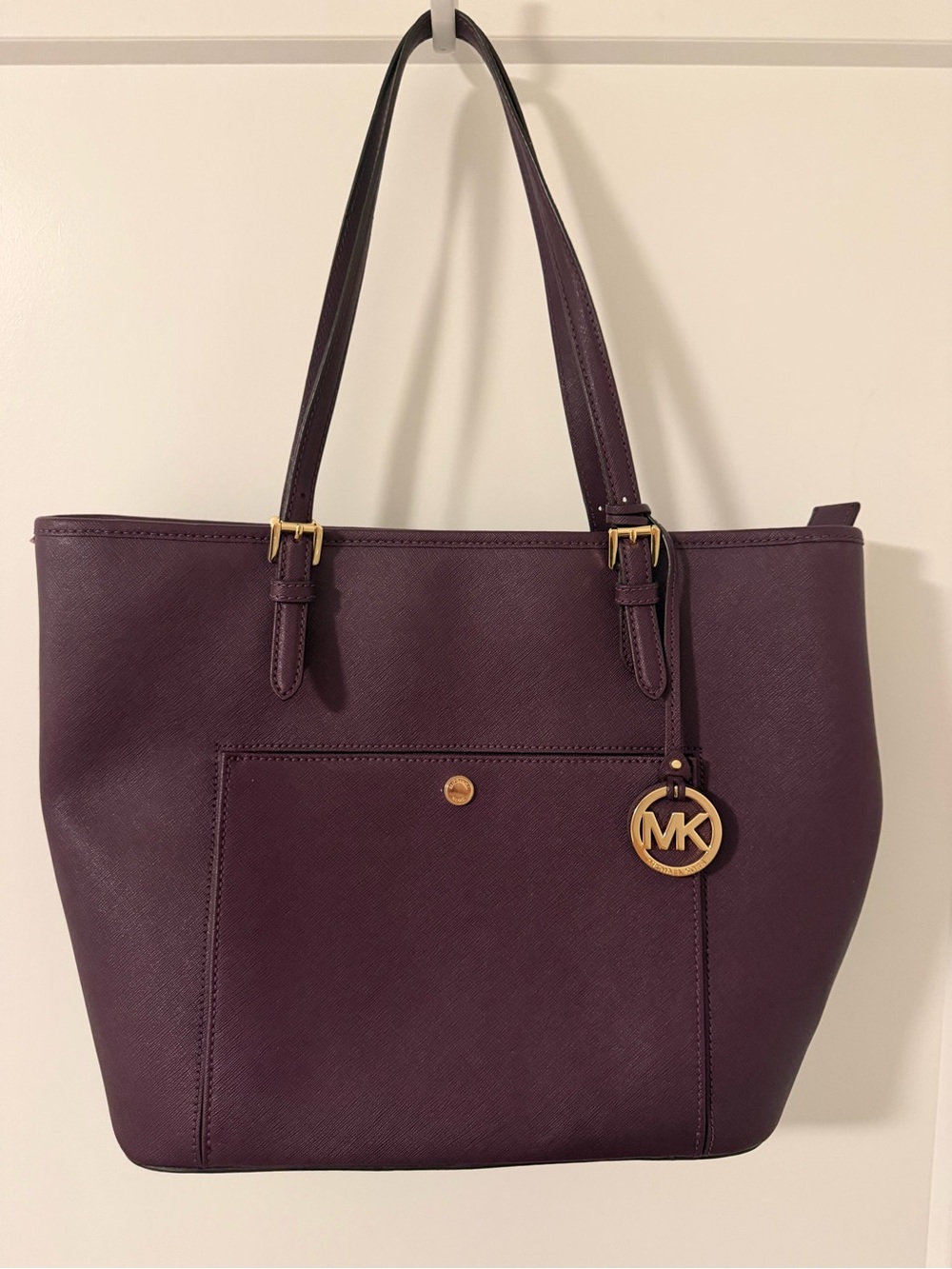 Michael Kors Deep Plum Saffiano Leather Tote with Gold Hardware